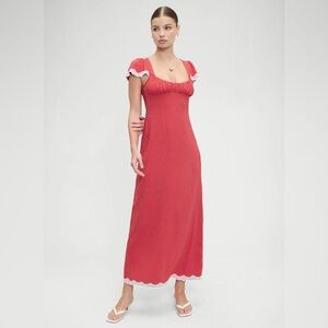 Frankies Bikinis Rosalyn Polka Dot Lace Trim Maxi Dress in Ladybug Sz S